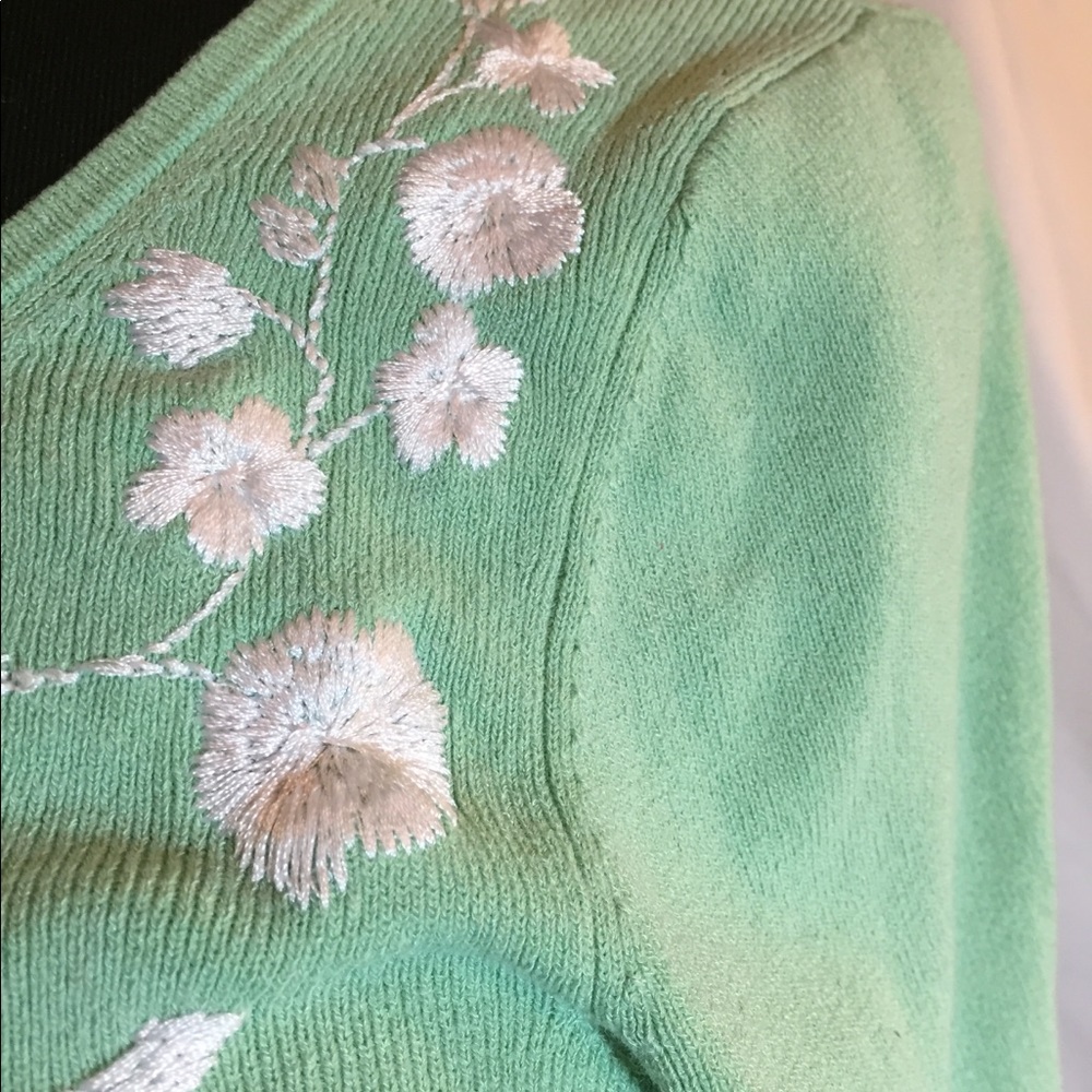 Mint green cardigan w white embroidered detail XS - Picture 3 of 8